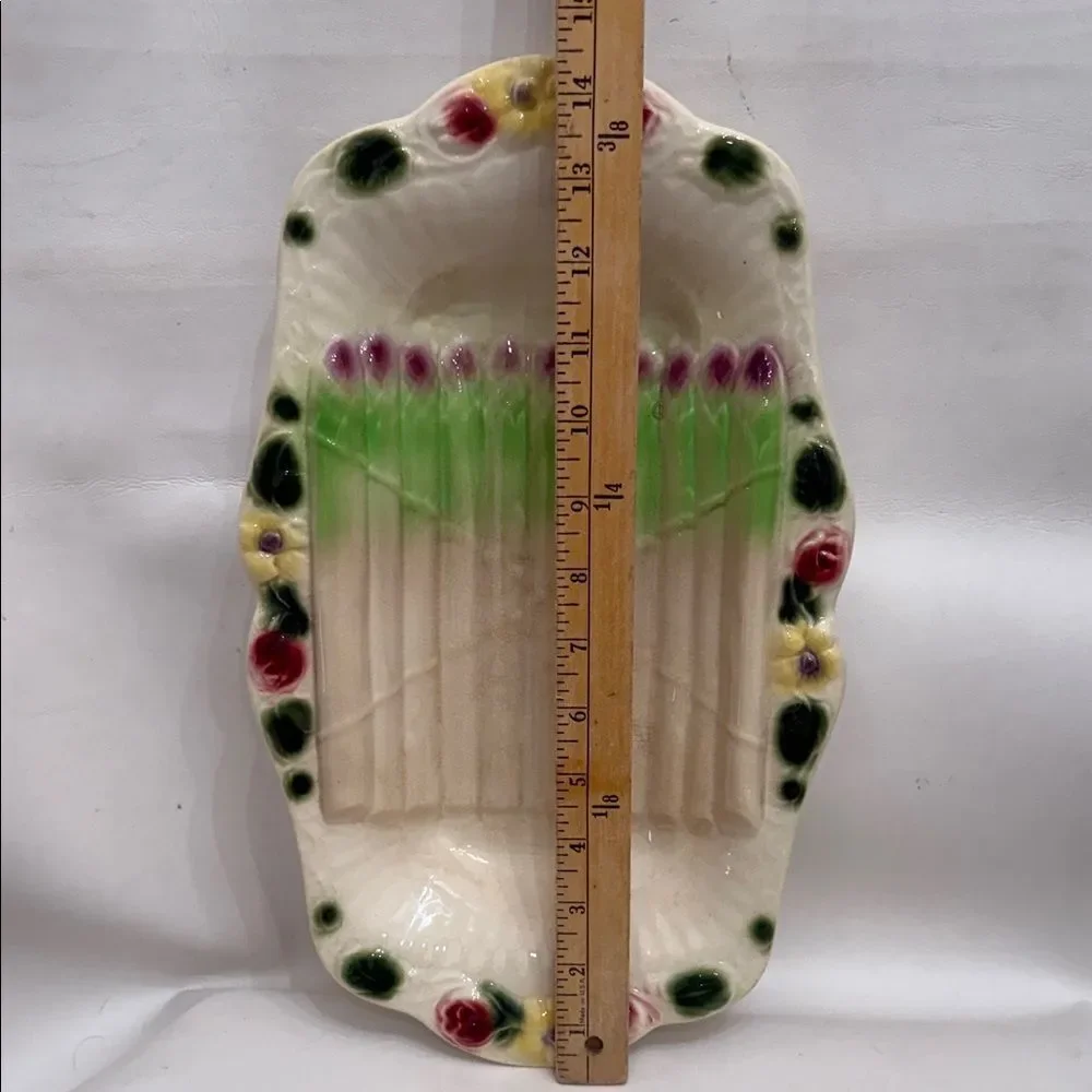 Reserve Sarrequemines France Majolica Floral Ceramic Asparagus Serving Platter